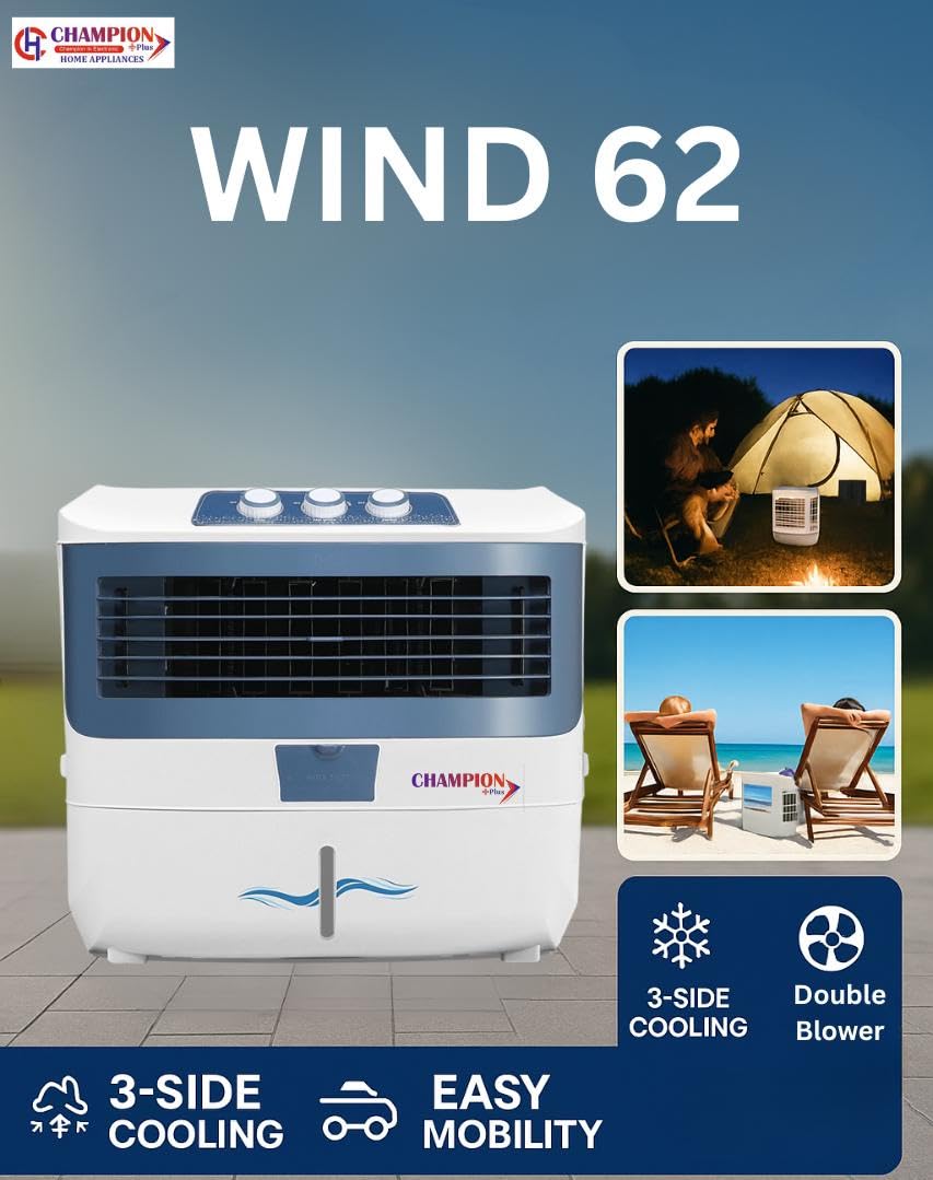 New Year Sale Champion Plus Abs White Air Cooler | 12-Inch Blower | 62L 4 New Year Sale Champion Plus Abs White Air Cooler | 12-Inch Blower | 62L