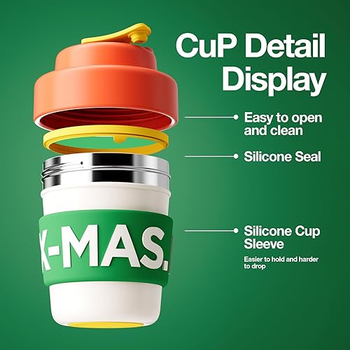 Miniatura 10 de Taza de café de acero inoxidable de viaje de 14 onzas con doble pared de vacío, fácil de agarrar, mantiene el calor y el frío, libre de BPA