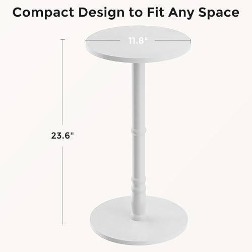 Miniatura 3 de Juego de 2 mesas auxiliares redondas, pilar de madera maciza con parte superior y base de madera, mesa decorativa para bebidas pequeñas para sala de