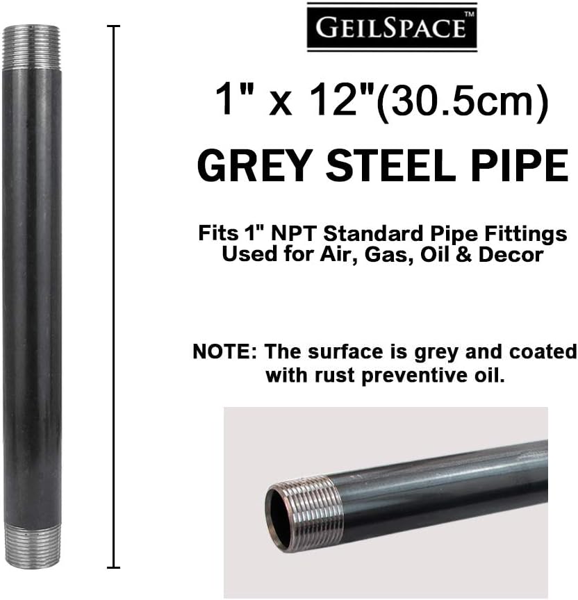 GeilSpace 1" × 12" Heavy Duty Pre-Cut Grey Metal Pipe, Industrial Steel Fits Standard One Inch Threaded Pipes and Fittings - Vintage DIY Industrial Furniture (1" x 12", Grey): Industrial & Scientific