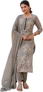 GoSriKi Women's Rayon Blend Printed Straight Kurta with Pant & Dupatta Price In India