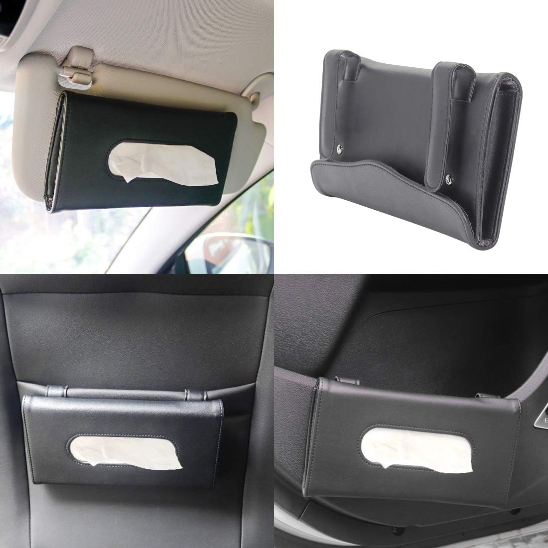 BANCHELLE Car Tissue Holder Visor, Tissue Dispenser, Box Holder for Auto, Napkin Holder PU Leather for Car Sun Visor Seat Backseat Black, 1 Piece