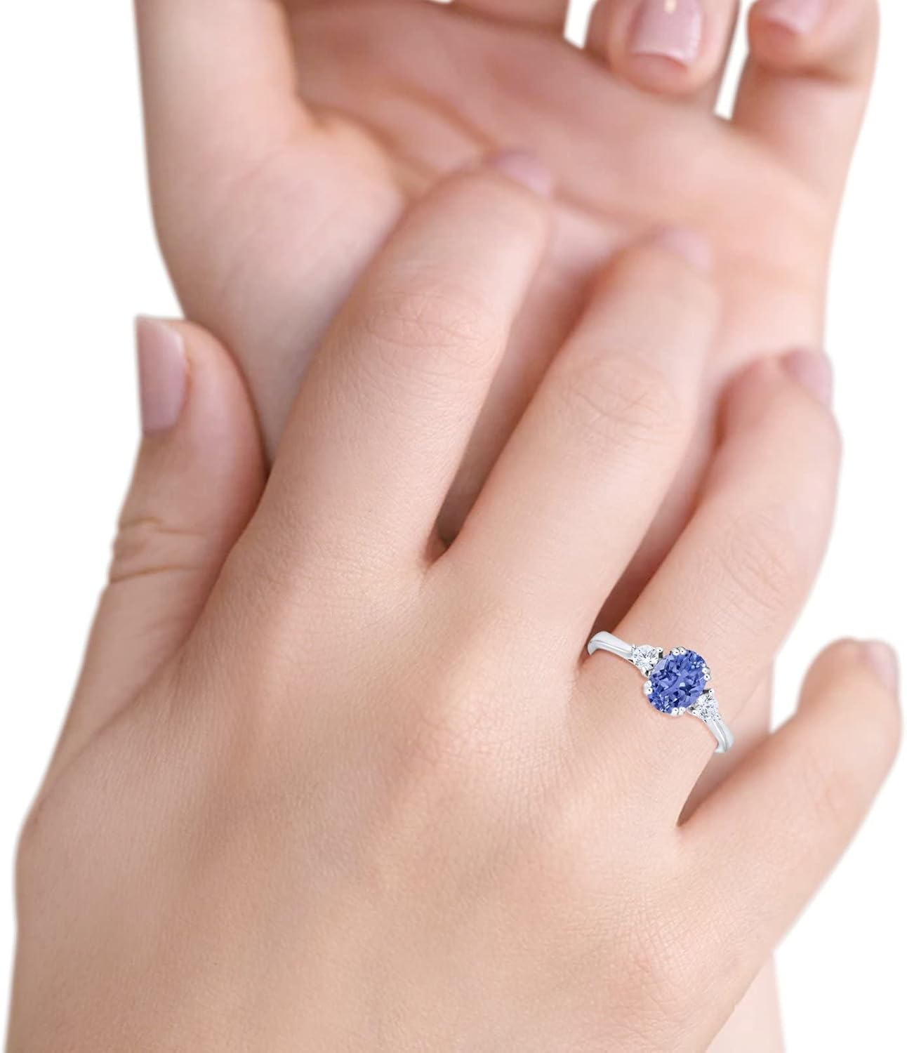 Blue Apple Co. Three Stone Wedding Engagement Ring Oval Round Simulated Cubic Zirconia 925 Sterling Silver