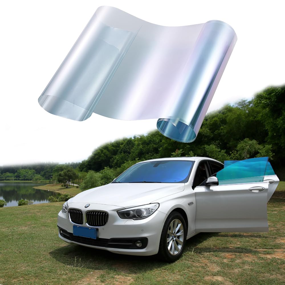 Alvorox Blue Chameleon Vlt 67% Windscreen Window Tints For Car Front Rear Side Windows Solar Film Windshield Glass Protection Foils, Green Color Changing (29.5"X118")