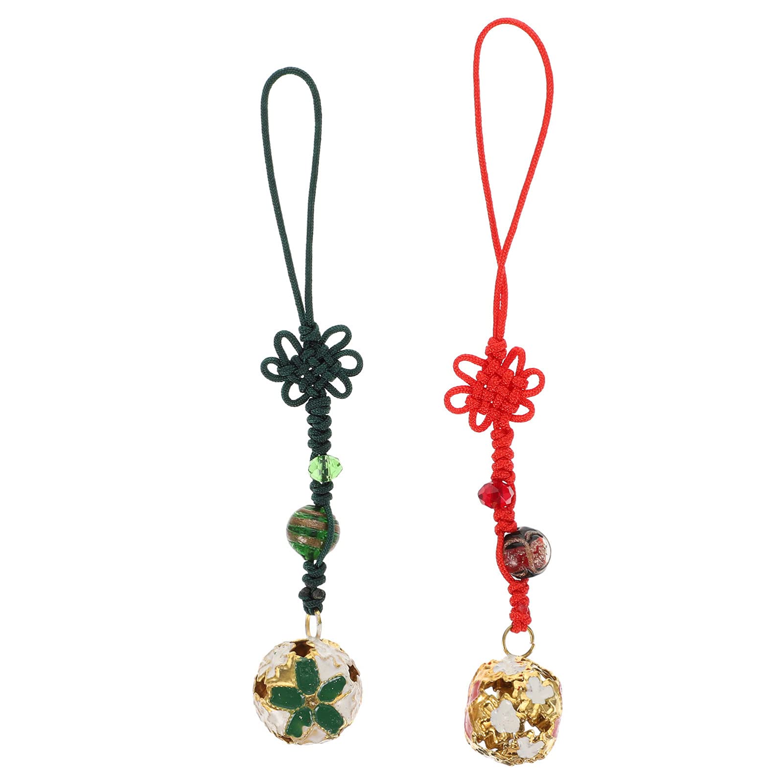 SOIMISS 2Pcs Chinese Knots Fortune Tassels Car Feng Shui Bell Ornament Lucky Jade Gemstone Pendant Sandalwood Handcrafted Gift Handbag Phone Decoration