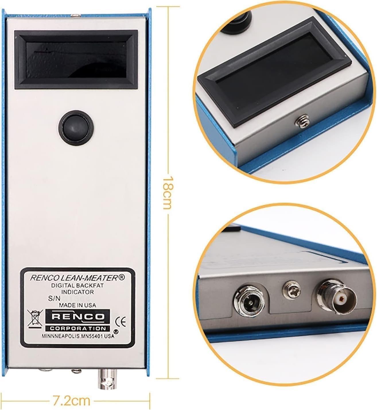 Medidor de grasa de espalda de cerdo, medidor de espesor de grasa de espalda de ganado, detector de criterio con tres luces indicadoras, rango de medición de 4-45 mm, detector