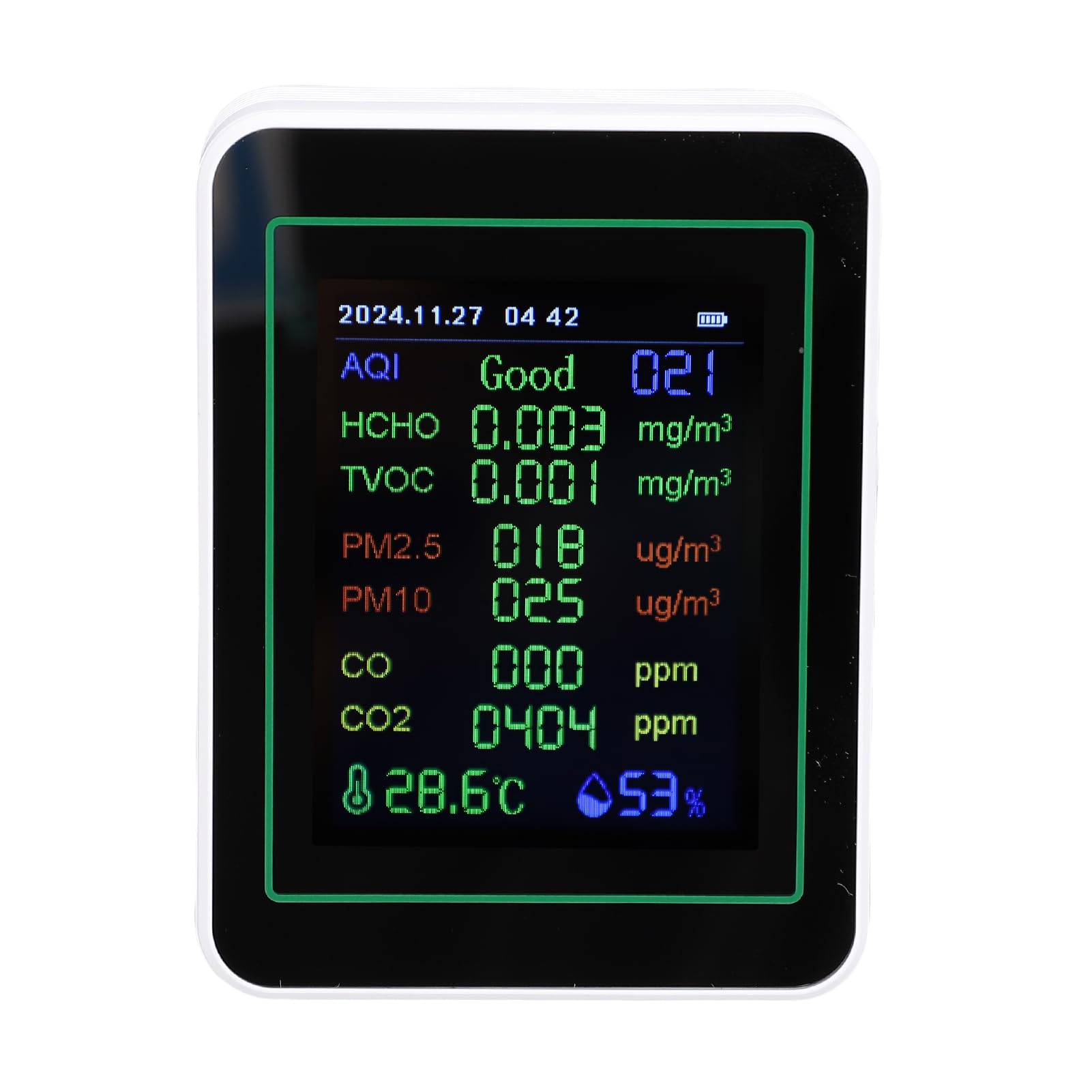 Cocoarm Misuratore di qualità dell'aria per Interni con Schermo TFT da 2,8 Pollici Sensore di qualità dell'aria Portatile 12 in 1 CO2 PM2.5 TVOC Monitor CO con umidità della Temperatura per Casa,