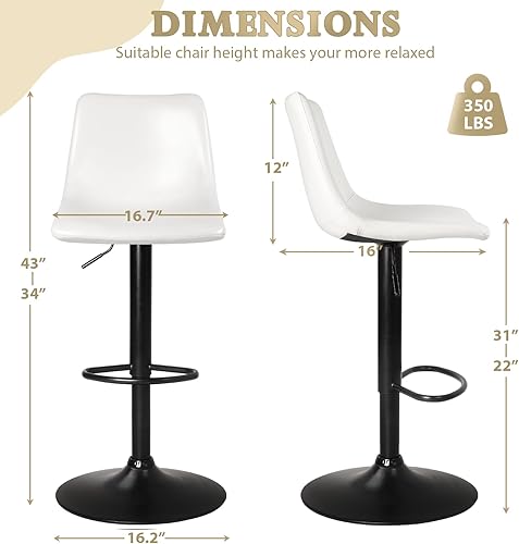 Miniatura 2 de LEMBERI Juego de 2 taburetes de bar, modernos taburetes de bar giratorios ajustables, altura de mostrador con respaldo, sillas de bar tapizadas de