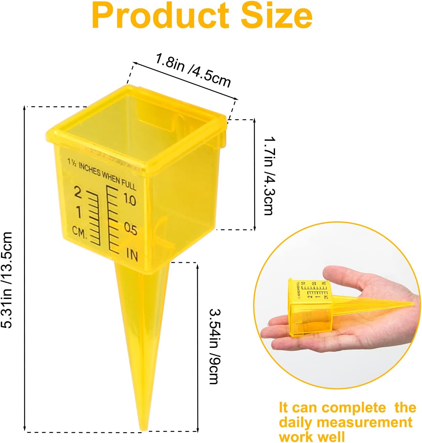 10&15&20P Rain Gauge Outdoor, 1.5" Sprinkler Gauge Lawn Water Gauge for Rain with Wide Mouth Water Measuring Tool for Yard Garden Lawn Decor (20, Yellow)