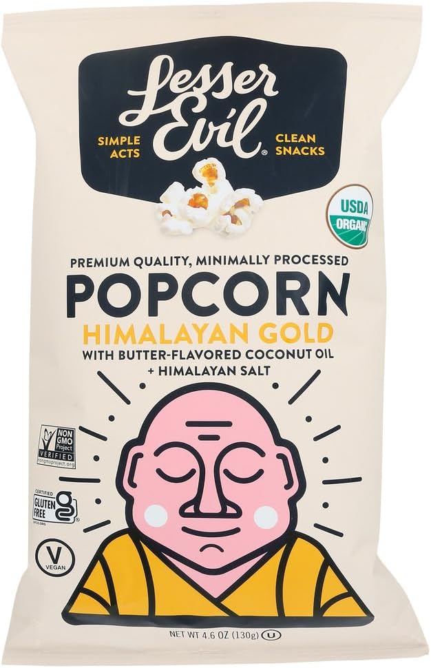 Lesser Evil Organic Himalayan Gold Popcorn, Gluten Free, Non GMO, 4.6 Ounces (Pack Of 3)