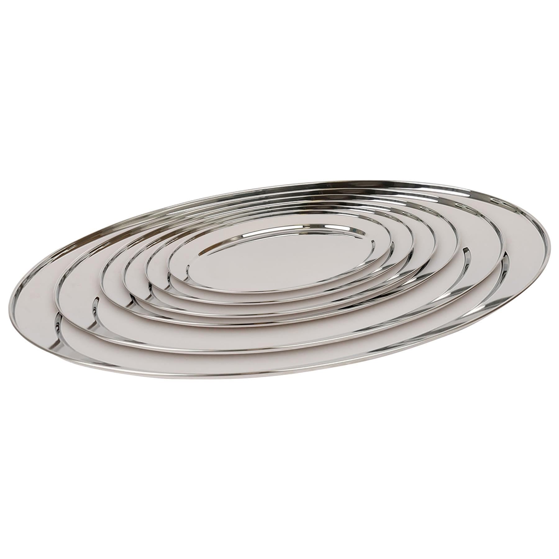 Argon Tableware 6 Piece Serving Platter Set - 25cm to 60cm - Stainless Steel Chrome Dinner Tray Oval Plate Appetizer Serving Dishes for Party, Table Service, Snack Platters