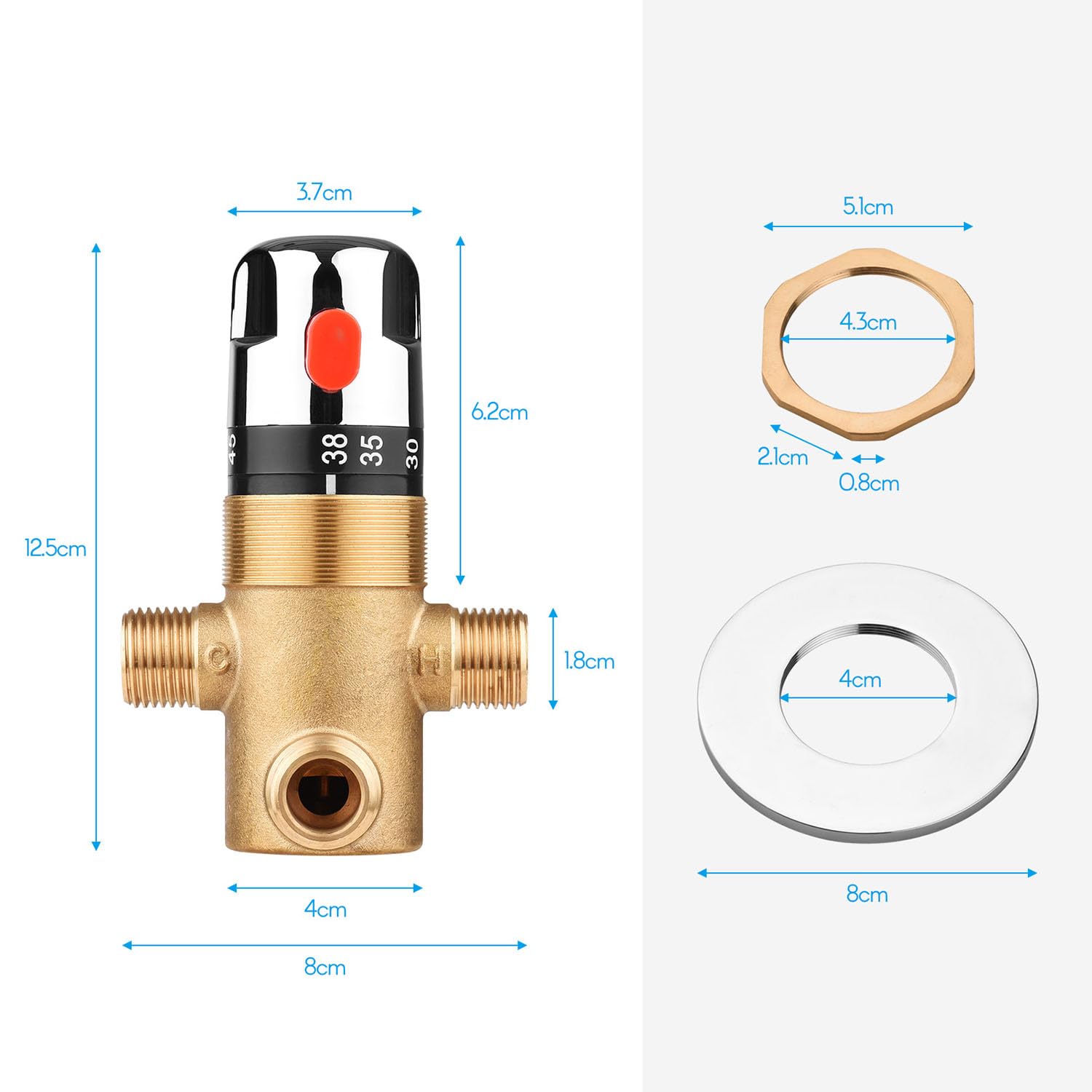 Válvula termostática de control de temperatura, mezcla de agua fría y caliente, mezclador de latón, desviador de tres vías para sistema de calefacción solar, tubería, bañera, cocina, uso doméstico
