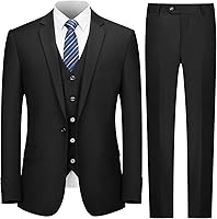 Cooper & Nelson Men's Slim Fit 3-Piece Suit with Tie - One Button Jacket, Vest, Pants for Weddings, Business