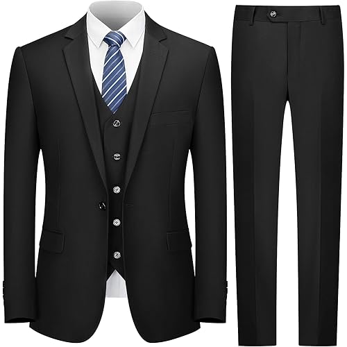 Cooper & Nelson Men's Suit Slim Fit, 3 Piece Suits for Men, One Button Solid Jacket Vest Pants with Tie, Tuxedo Set