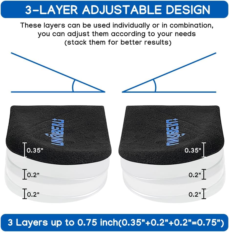 3 Layers Adjustable Supination & Pronation Correction Heel Insoles,Self-Adhesive Medial & Lateral Heel Wedge Inserts for Foot Alignment, Knee Pain, Bow Legs (Black, L: W: 7.5-12 / M: 7-11)