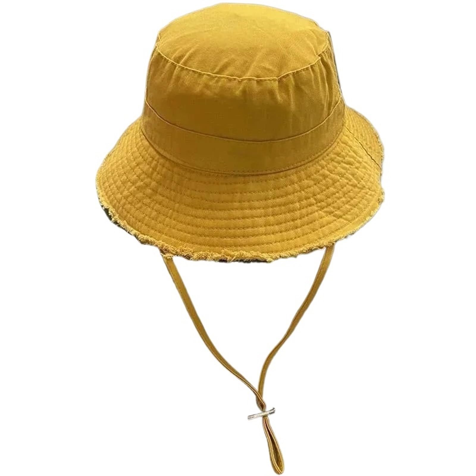 TRRYUIP Bucket Hat Fisherman Hats Foldable Bucket Hat with Big Brim Sunscreen with Adjust Chin Rope(Yellow)