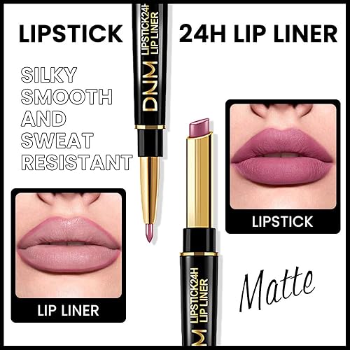 Miniatura 125 de evpct DNM Juego de 1 delineador de labios y lápiz labial rojo oscuro profundo, para mujer, tono mate, tinte labial de larga duración y resistente al
