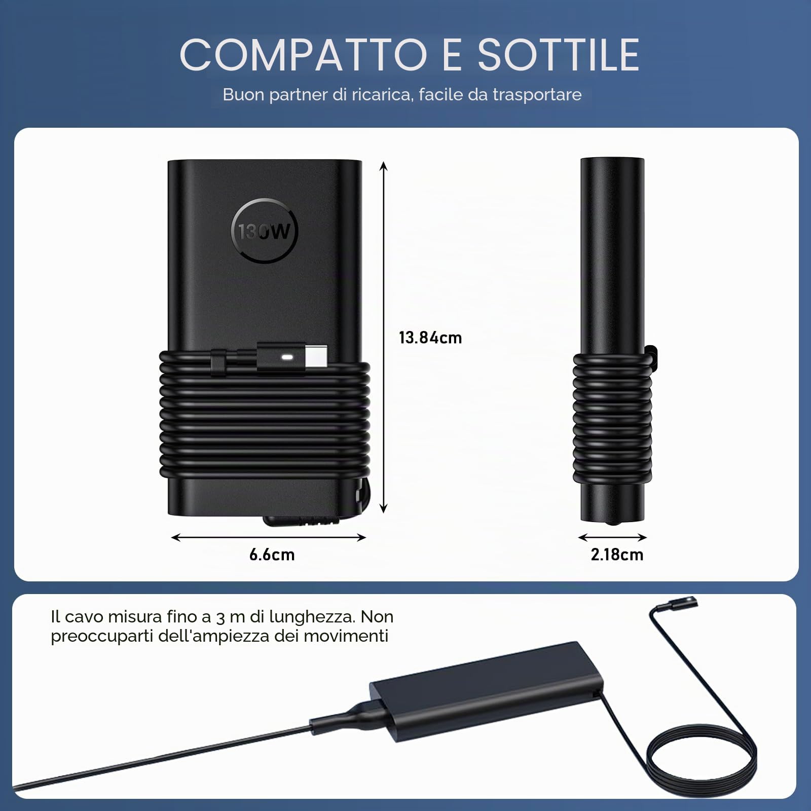Caricatore USB-C 130W Per Dell XPS 15/17, Precision E Latitude – Ricarica Veloce Con Chip Intelligente E Protezioni Multiple - 4