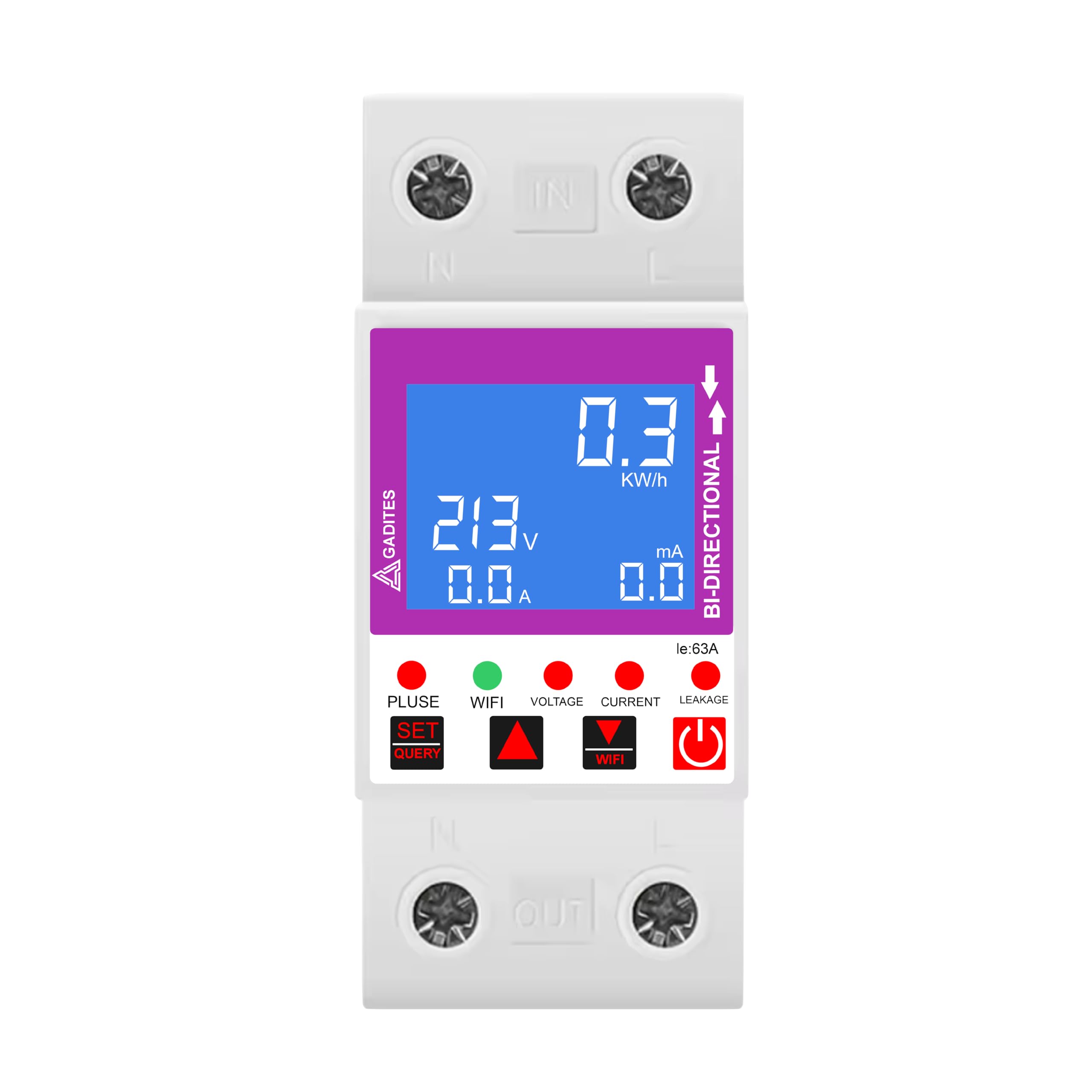 63A WiFi Smart Bi‑Directional Energy Meter | Over‑Under Voltage & Overcurrent Protector with Leakage, Timer, kWh Monitoring | AC 80‑400V Single Phase (SINGLE PHASE WIFI BI-DITECTIONAL 63AMPS)