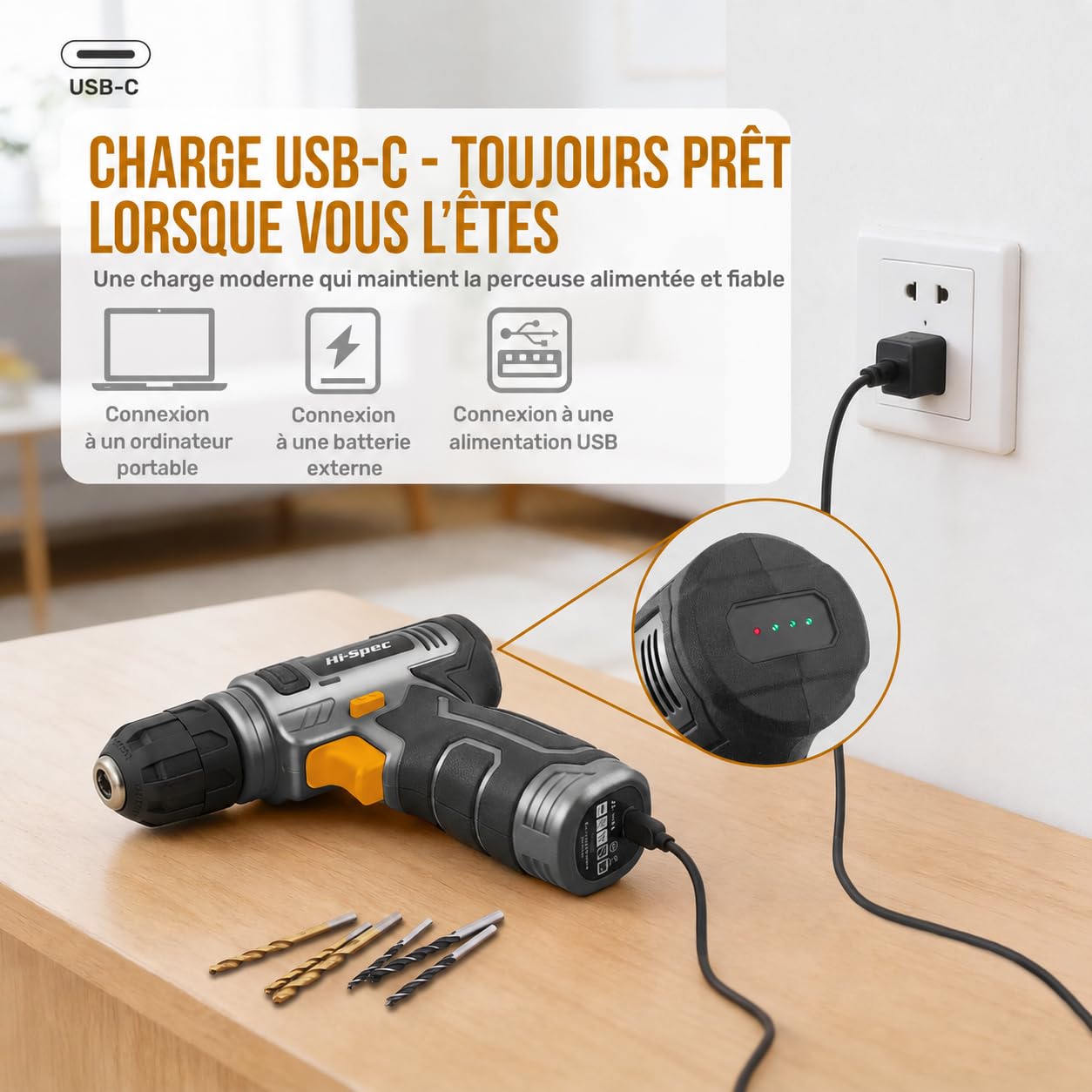Perceuse-Visseuse Sans Fil 8V – Kit 102 Pièces, Batterie 1500mAh Recharge USB
