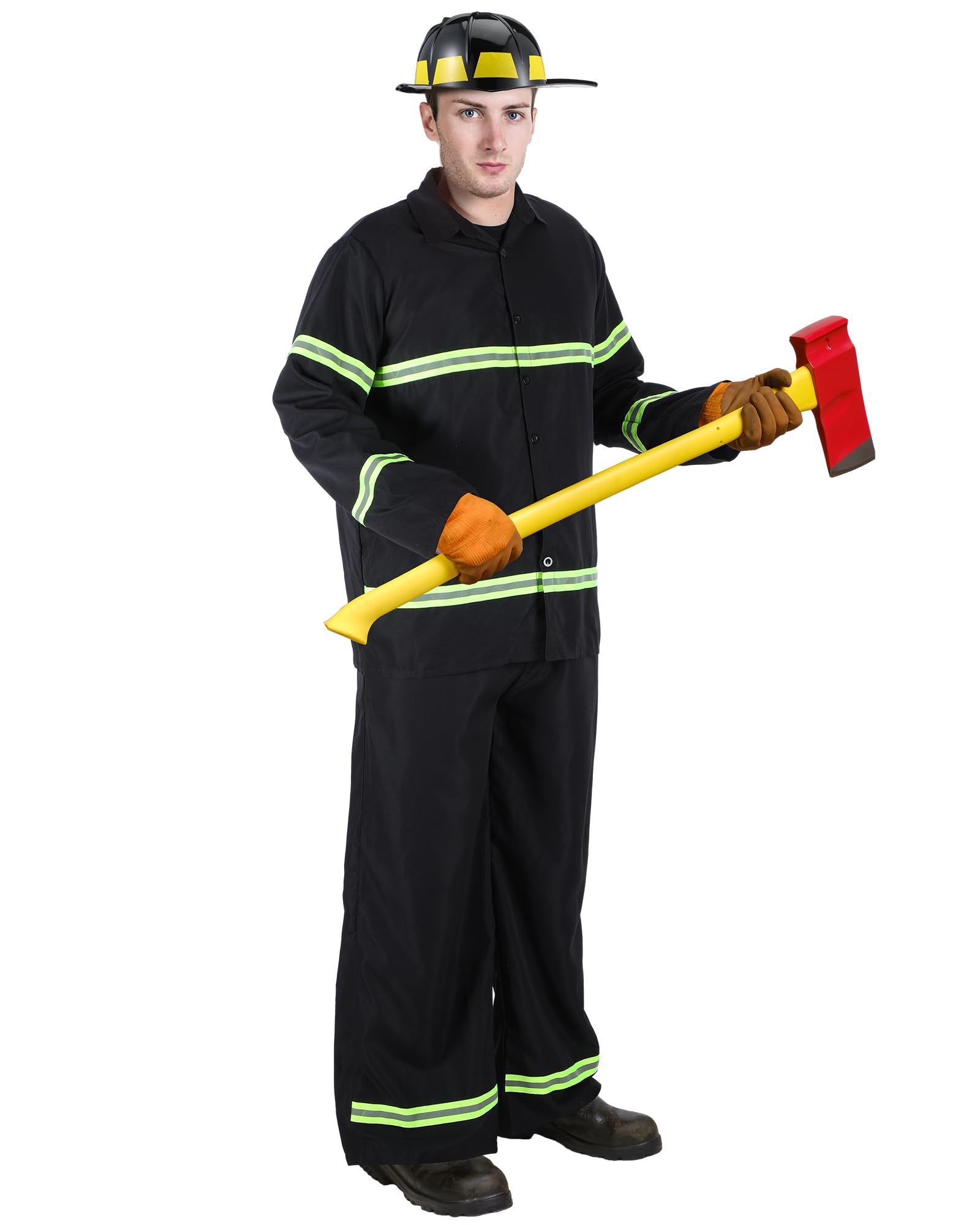 Hicarer 3 Pcs Firefighter Costume for Men Fireman Helmet Jacket Pants Firefighter Halloween Cosplay Party Outfit