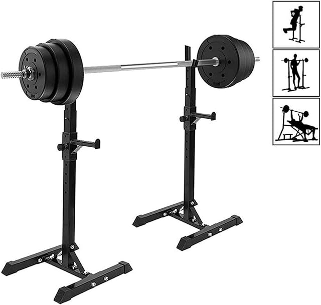 jxgzyy Squat Rack Stands, Max Load 550 lb Heavy Duty Barbell Rack Height Adjustable Bench Press Rack Power Weight Bench Support Squat Stands for Home Gym, Weight Lifting Equipment