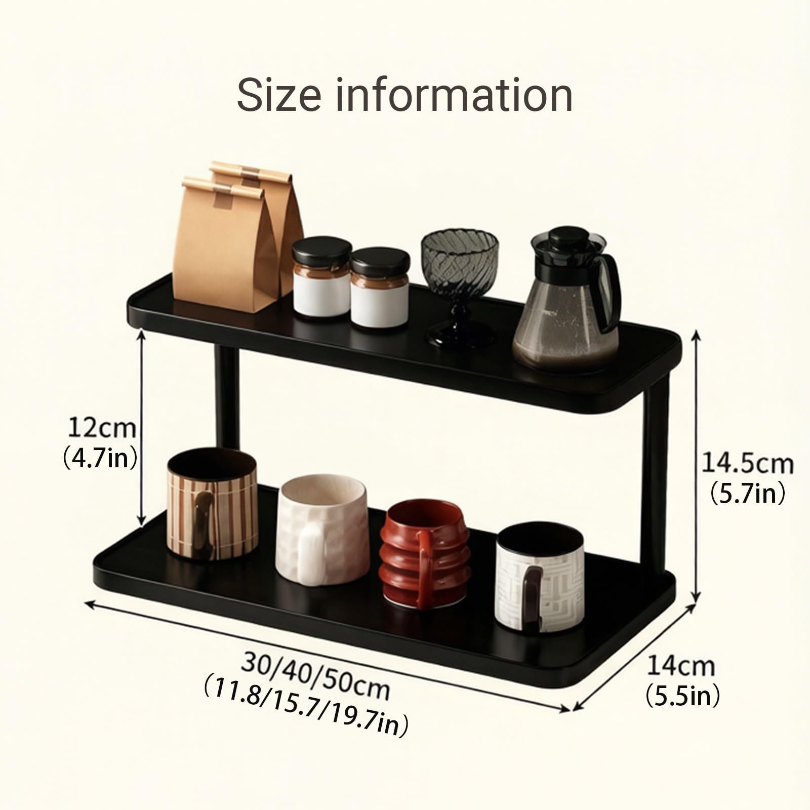 Estante abierto de madera maciza para tazas de café, soporte para tazas de café escalonado, estante de almacenamiento para cocina, oficina, sala de estar (15.7 x 5.5 x 5.7 pulgadas)