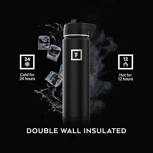 Miniatura 4 de IRON FLASK Botella de agua deportiva de 14 onzas, 3 tapas (tapa con popote), a prueba de fugas, acero inoxidable, para gimnasio y deportes, para