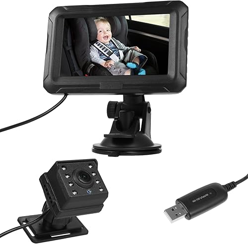 Shkalacar Cámara de coche de bebé de 4.3 pulgadas, visión nocturna HD, espejo de coche de bebé, visión nocturna de 1080P, monitor de bebé orientado