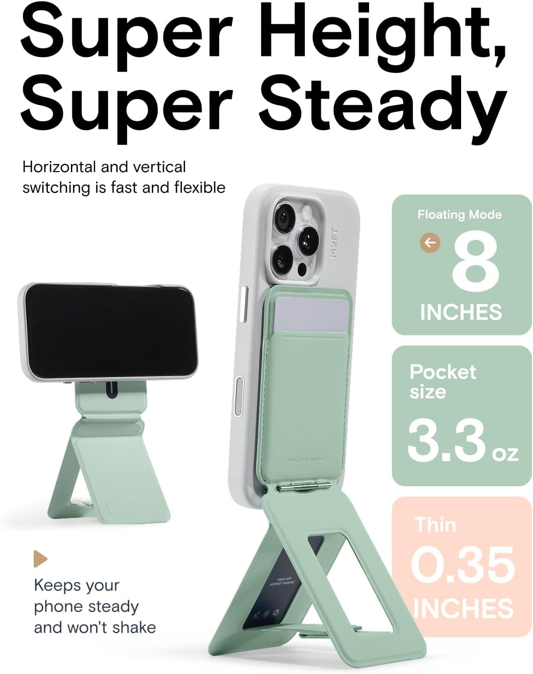 MOFT Phone Tripod Wallet for iPhone, Mulit-Angles, Lightweight Phone Stand, MOVAS Vegan Leather Magnetic Wallet, Strong Magnets, NFC Card Holder,Travel Essential, Peppemint (with Card Slot) - Image 6