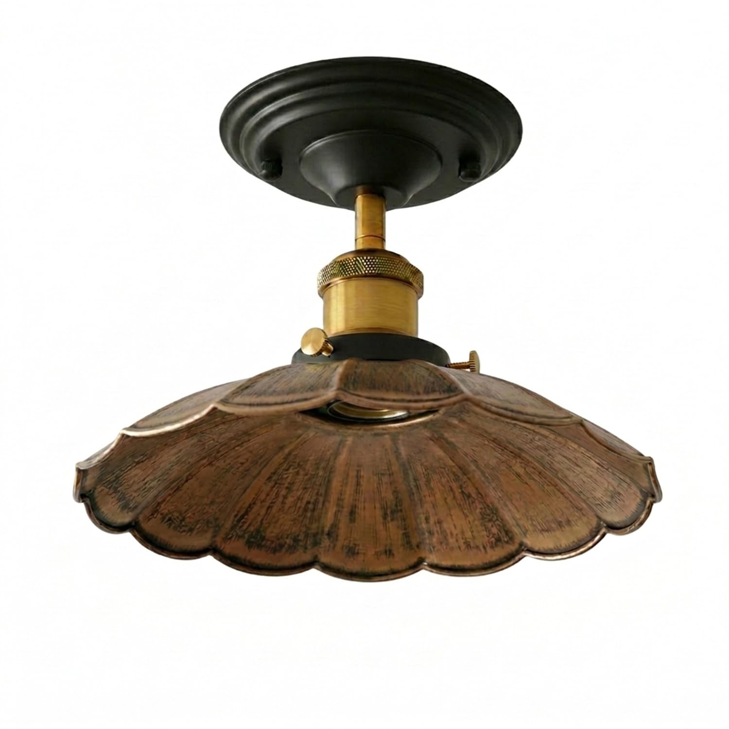 LEDSone Industrial-Semi Flush Mount Vintage Ceiling Light Industrial Metal 22cm Umbrella Lampshade Pendant Lighting for Farmhouse Porch Kitchen Bathroom (Brushed Copper) — image 1