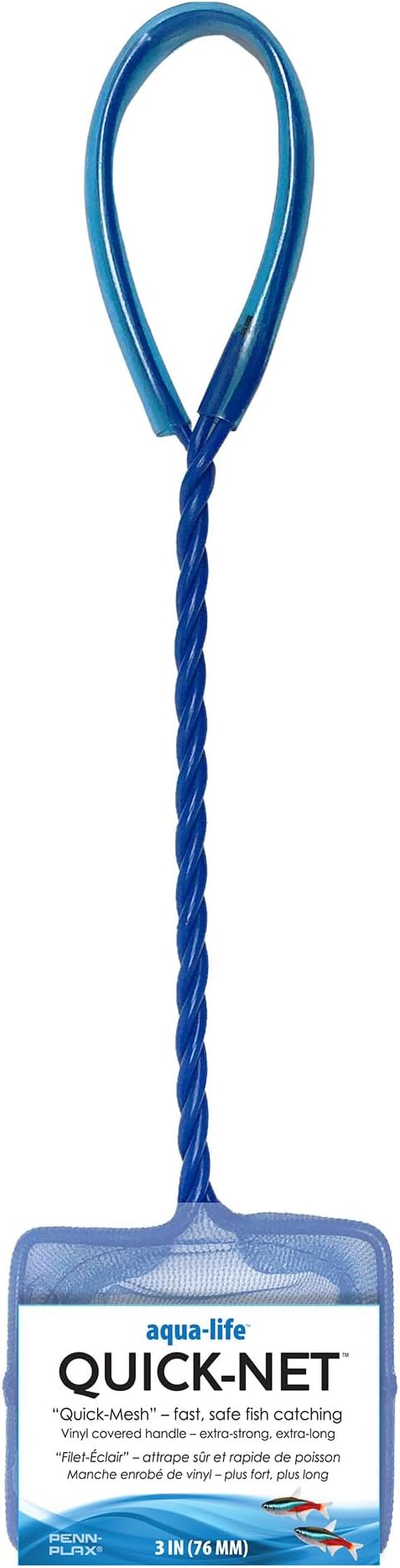 Penn-Plax Quick-Net Aquarium Fish Net - Fine Mesh, Vinyl-Covered Braided Handle - Small Aquarium Cleaning Tool for Gentle Fish Handling - Use in Freshwater & Saltwater Tanks