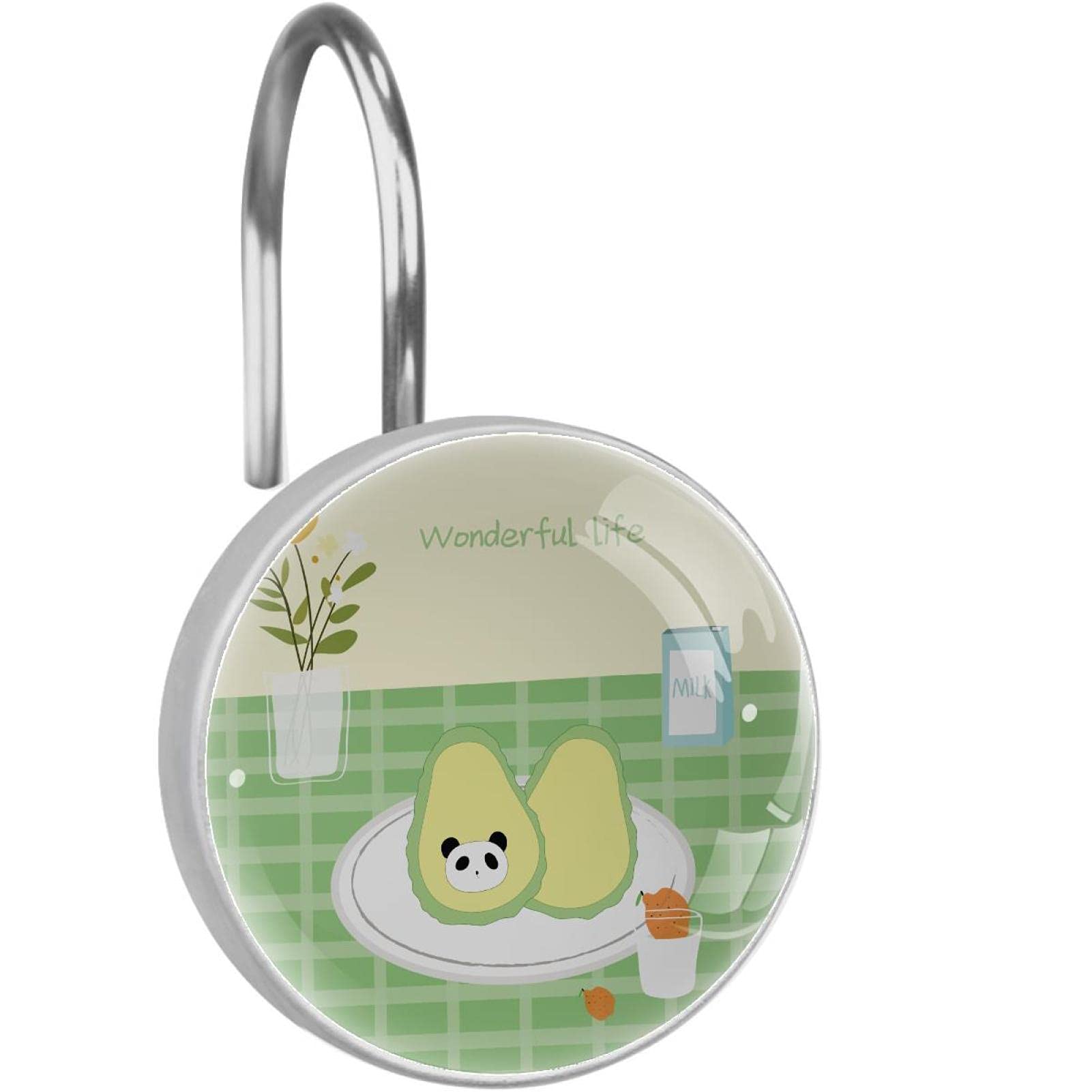 Anneaux de rideau de douche anti-rouille lot de 12 crochets solides vert avocat pour salle de bain