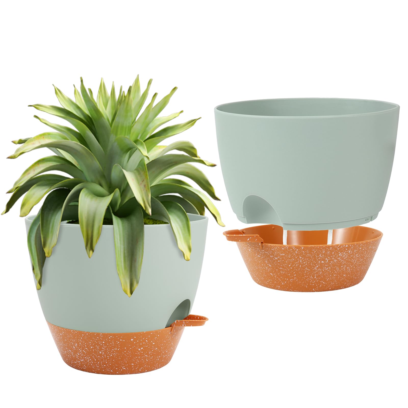 GARDIFE Macetas de 10 pulgadas, macetas de autorriego, paquete de 2 macetas, macetas grandes de plástico con depósito profundo y agujeros de alto drenaje para plantas y flores de interior y exterior,