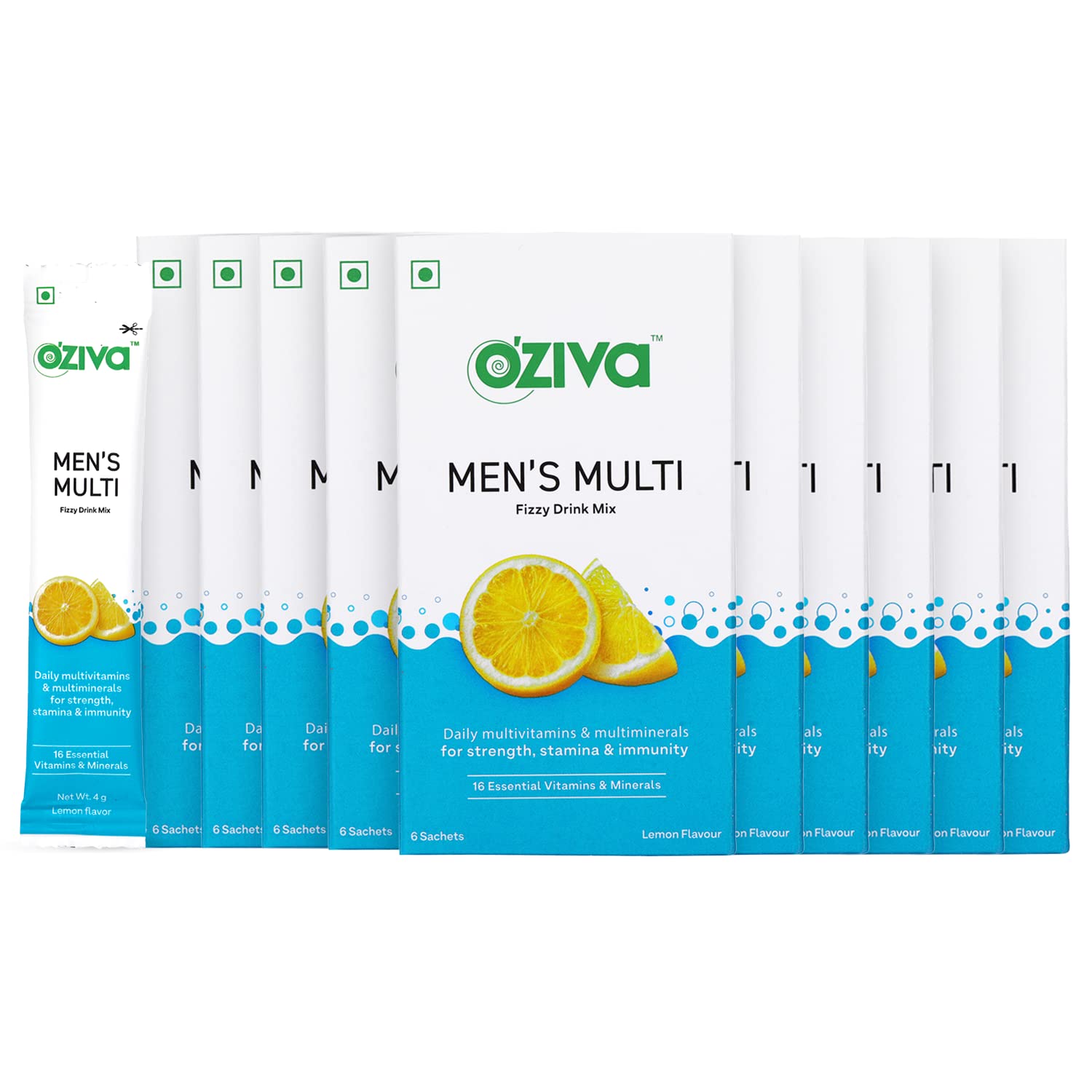 OZiva Men's Multivitamins Fizzy Drink (Multivitamins for Men with Vitamin C) For Enhanced Immunity, Strength and Stamina, Lemon Flavor (Lemon, Pack of 10, 60 Effervicents)