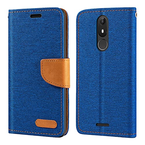 Étui Portefeuille en Tissu Oxford et Cuir PU Compatible avec Wiko View Lite, Coque Robuste avec Rabat Magnétique et Fentes Cartes (Bleu)