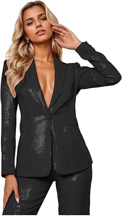 Sequin Womens Suit 2 Piece Sparkly Glitter Suits for Women Shiny Club Night Suits
