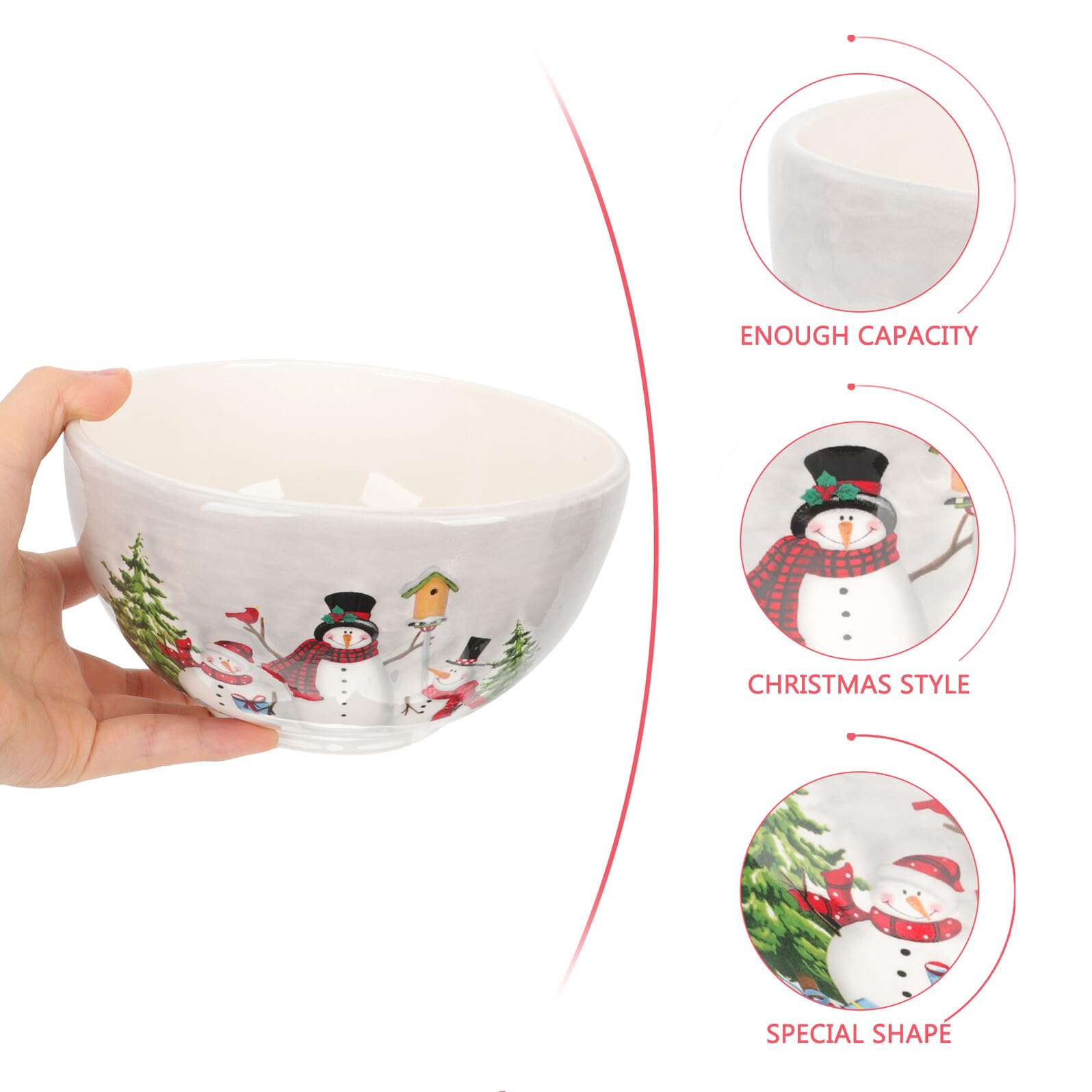 Mipcase Tazón para Sopa y Arroz de Cerámica Diseño Navideño 850 Ml Bol Grande Multifuncional para Servir Comidas Diarias Apto para Aperitivos y Ensaladas Hogar