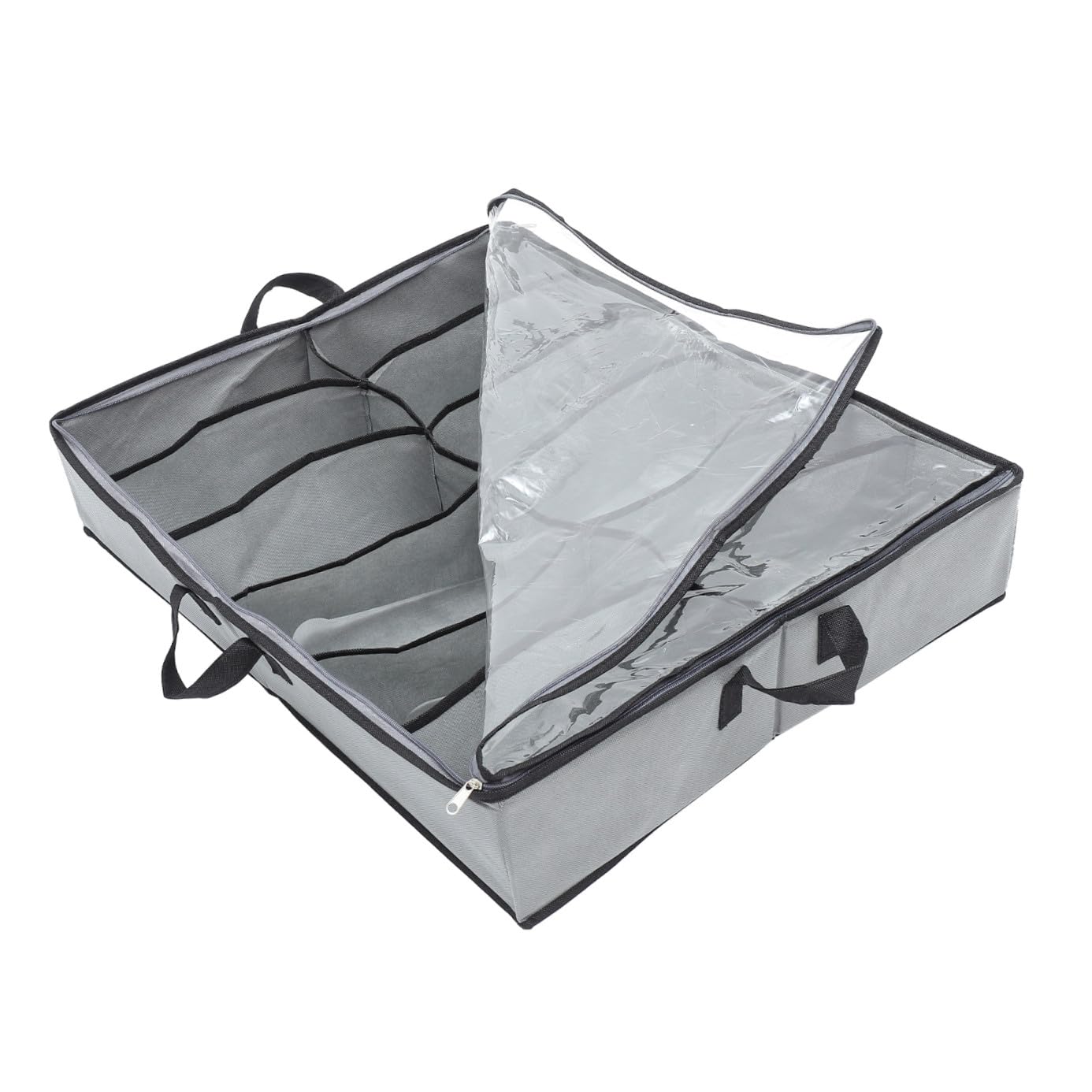 Contenedor Plegable para Zapatos con Cremallera y Tapa Transparente 12 Compartimentos Material No Tejido y Pe, Resistente al Agua para Guardar Cama