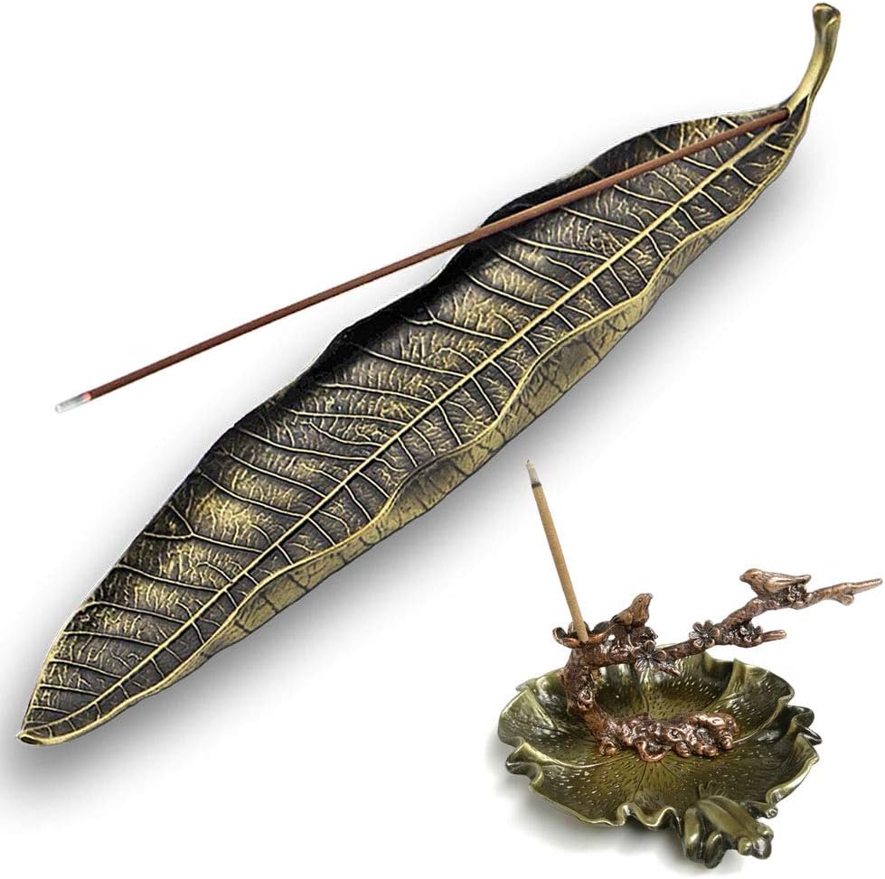 Incense Stick Burner- Leaf Incense Holder for Sticks Ash Catcher, Durable Zinc Alloy Material