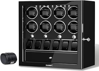 DUKWIN Watch Winder for Automatic Watches, Lockable Watch Winders with Extra Watch Storage, Jewelry Storage, 4 Rotation Modes, LED Light, Super Quiet Mabuchi Motor and Spring Watch Pillows