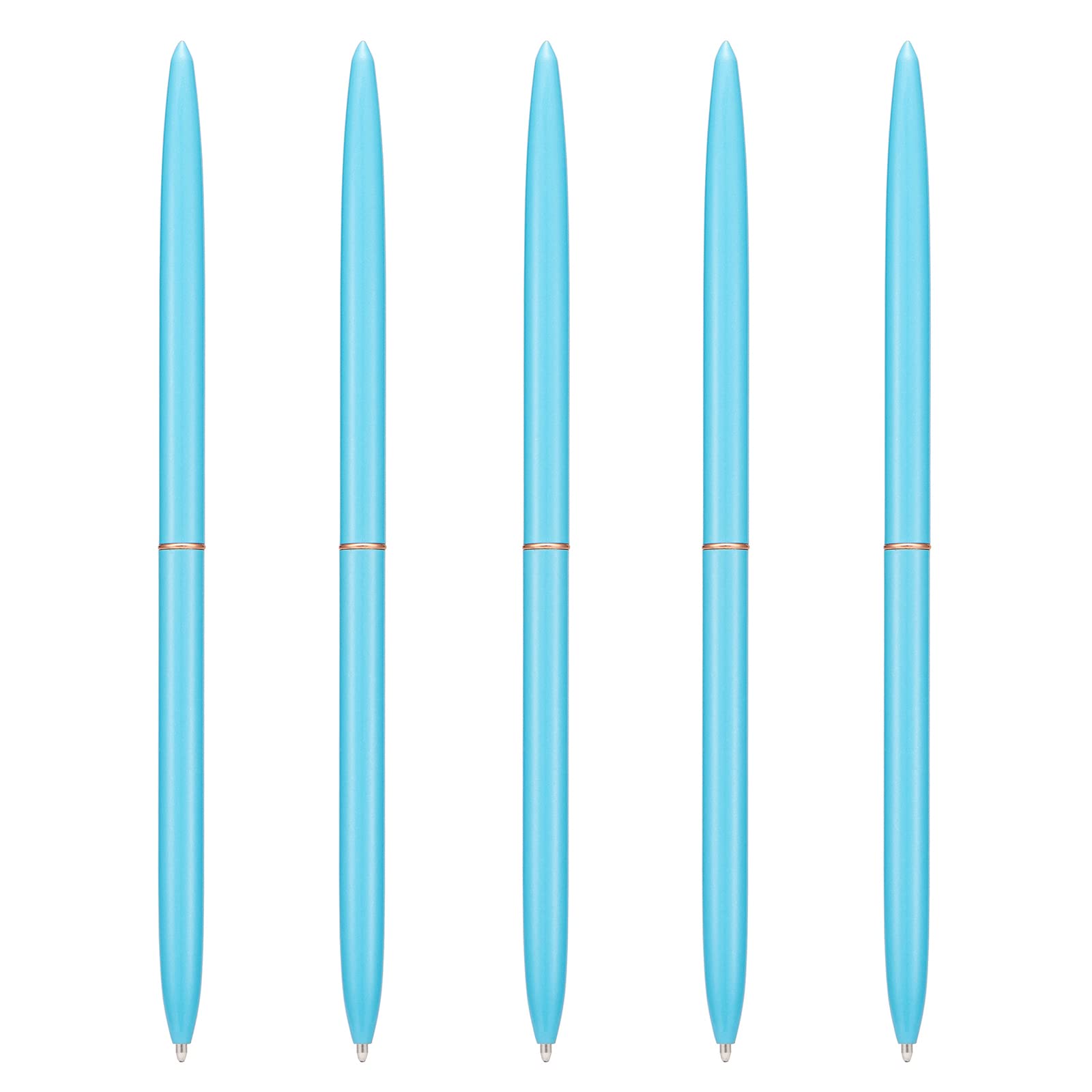 5 Pieces Ballpoint Pen Set, Black Ink Slim Lightweight Smooth Writing Metal Pen, for Business Office Teacher Student Wedding Guest (Sky Blue)