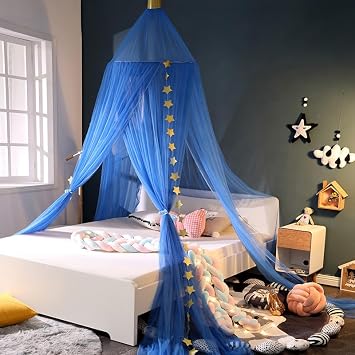 Princess Bed Canopy for Girls and Kids Hanging Mosquito Net for Baby Crib Nook Castle Game Tent Nursery Play Room DecorDark Blue