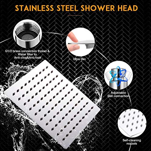 Xhjtd 8 Inch High Pressure Rainfall Shower Head And 3X4 Inch Hand Shower Combo With 5Ft Hose, Stainless Steel Bathroom #TOP4