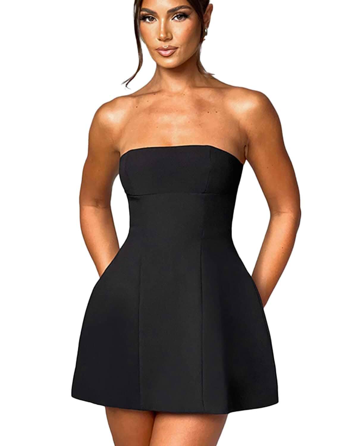 Dxizeavatt Womens Sexy Strapless Tube A-line Mini Dress Club Party Short Corset Cocktail Bodycon Prom Dresses for Women