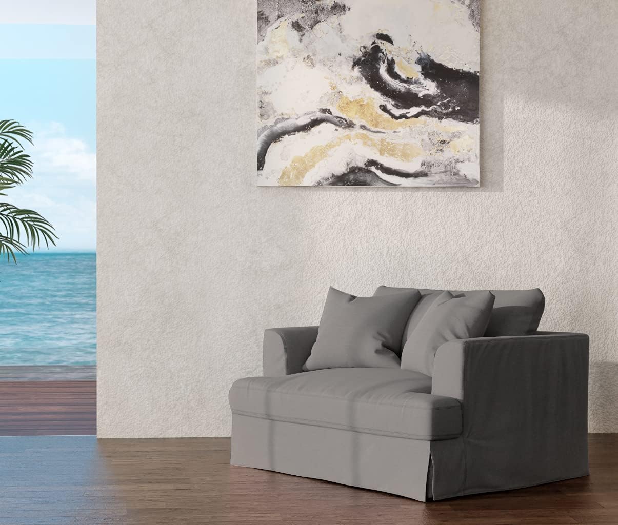 Sunset Trading Newport Slipcover Only for 52" Wide Chair and A Half | Stain Resistant Performance Fabric | 2 Throw Pillow Covers | Gray