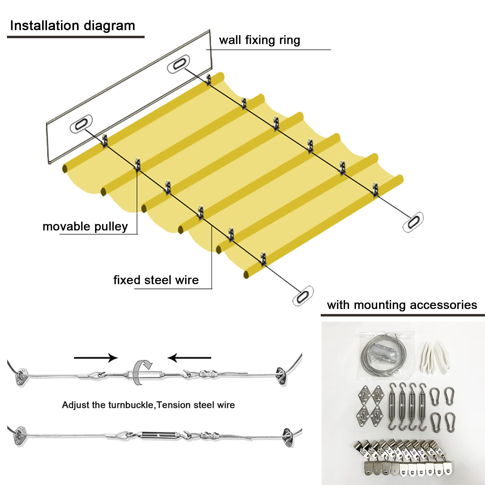 Vele parasole retrattili per giardino e terrazza, impermeabili, con kit di fissaggio, rete ombreggiante per esterni (1,2 x 5 m), perfette per la protezione solare