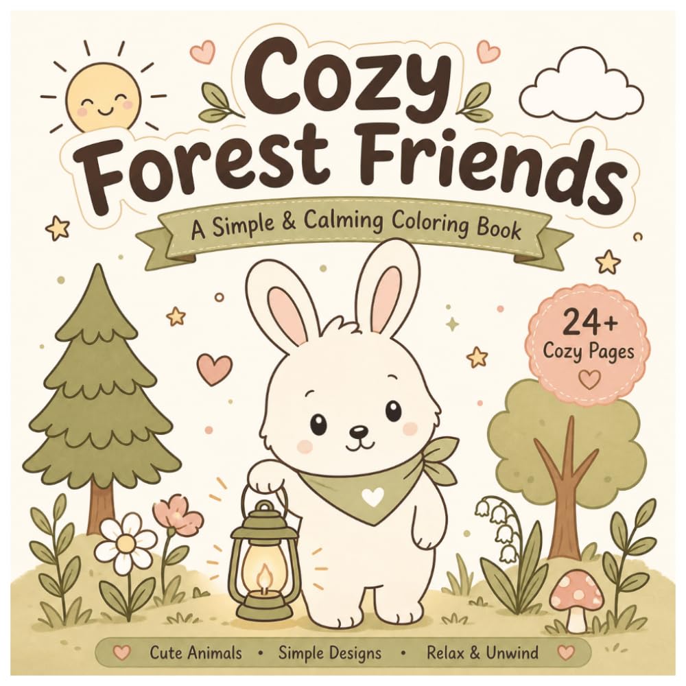 Cozy Forest Friends: Cute & Simple Animal Coloring Pages for Relaxation | Adorable Wholesome Scenes for Adults & Teens