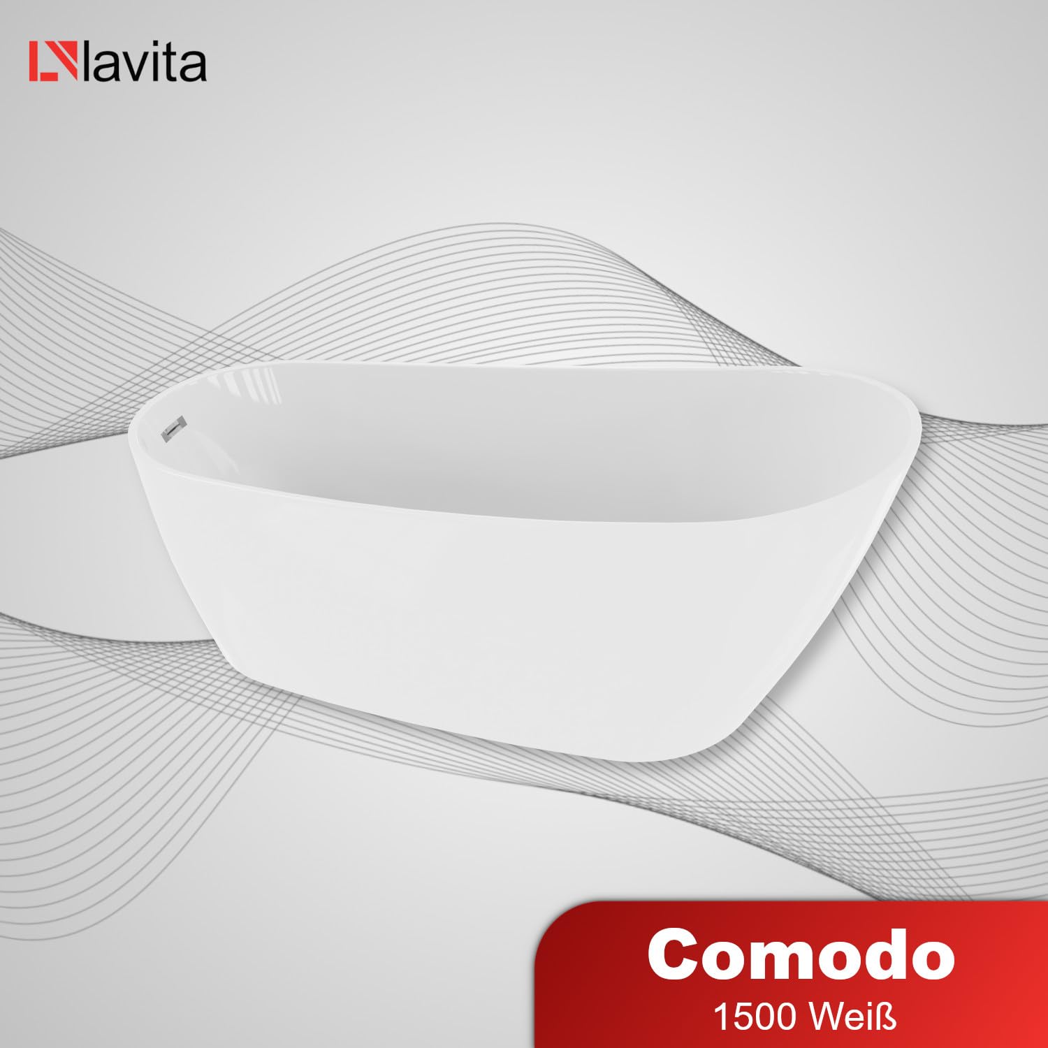 LAVITA Freistehende Badewanne Reus 180cm Acryl Oval - 2 Personen Wanne Mit Antimikrobieller Beschichtung