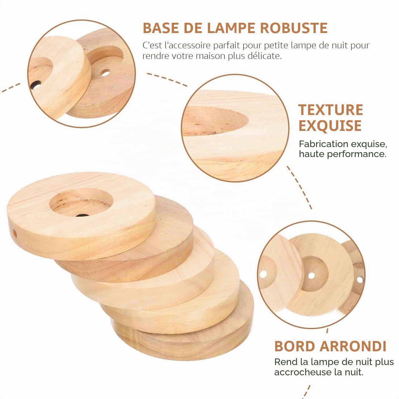 HOMSFOU Base De Lampe En Bois Massif Rond 12X12X0.79 Pouces Pied De Lampe De Table Accessoire Pour De Nuit Salon Bureau Chambre